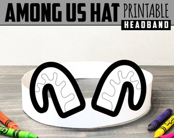 among us antler hat printable headbands in full color and black and white birthday party ready