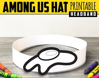 among us fried egg hat printable headbands in full color and black and white birthday party ready