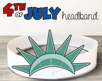 4th of July Statue of Liberty Crown and Torch Independence Day Printable Headband - colored or black & white preschool or elementary school