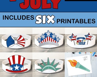 4th of July Printable Headband BUNDLE Hats crown Statue of Liberty perfect for church preschool or elementary school age kids easter party