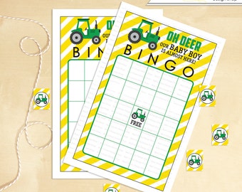 Tractor Baby Shower Bingo Includes BLANK Green and Yellow Printable Bingo Cards - Instant Download