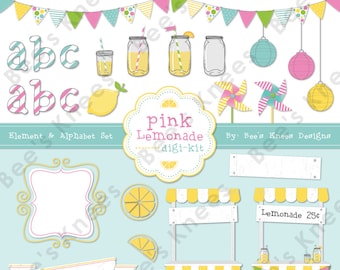 Lemonade Stand Clip Art Digital Scrapbook Pack digital files only - Instant download
