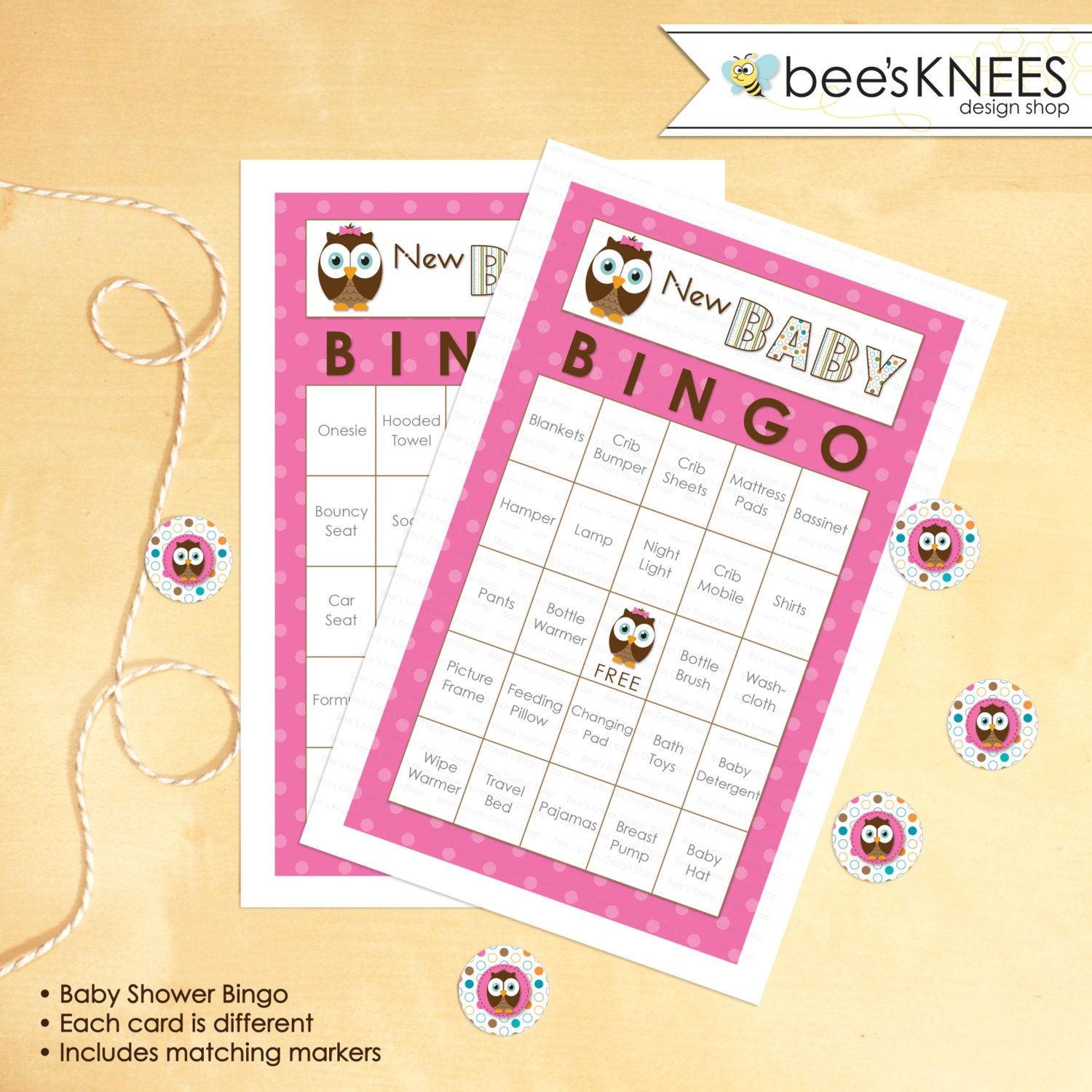 Baby Shower Bingo Includes 30 Girl Owl Bingo Cards Instant Etsy