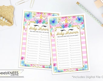 Unicorn Baby Shower baby items Game Gold Floral  - Instant Download