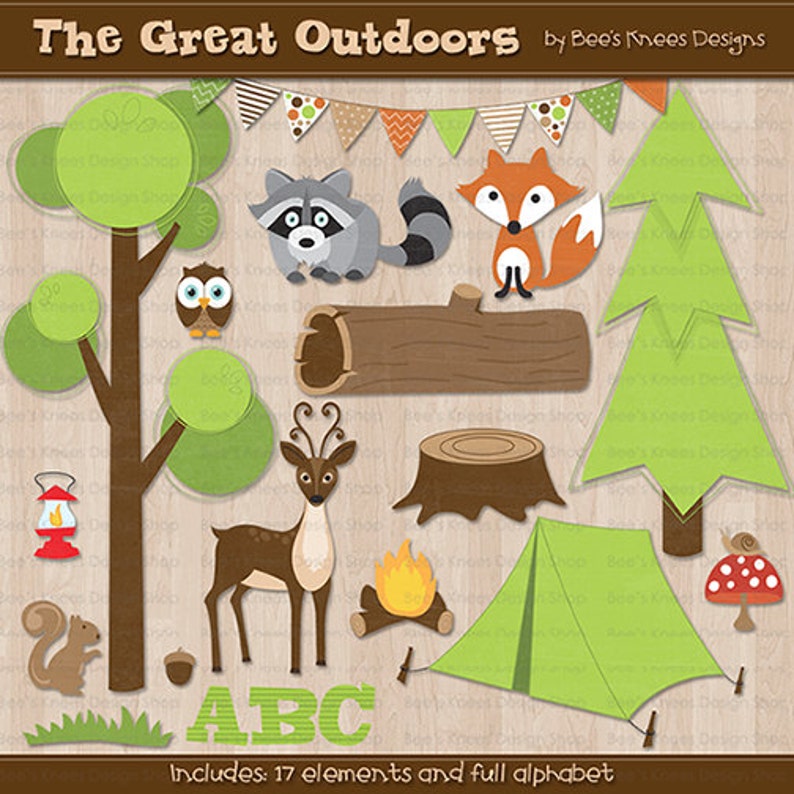 Camping Great Outdoors Woodland Clip Art Digital Scrapbook Instant Download image 1