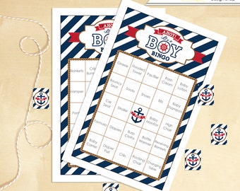 Nautical Baby Shower Bingo 60 Cards Anchor - Instant Download