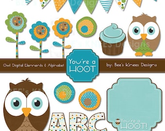 Owl Clip Art Digital Scrapbook Pack Baby Boy - Instant Download
