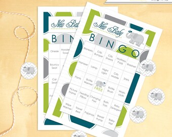 Baby Shower Bingo Elephant Themed 30 Cards INSTANT DOWNLOAD - you print