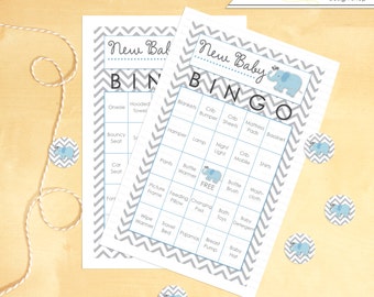 Baby Shower Bingo Includes 30 Elephant Chevron Print Cards - Instant Download