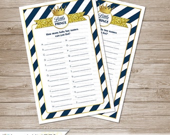 Little Prince Baby Shower Baby Name Game  - Instant Download