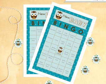 Baby Shower Bingo 60 Cards Included Owl Themed - Instant Download