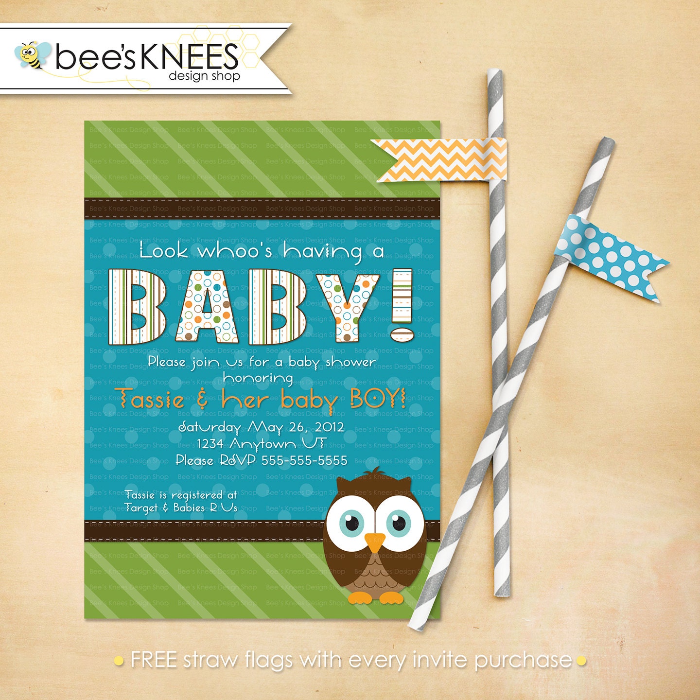 Owl Baby Shower Invitation Digital File Only Etsy