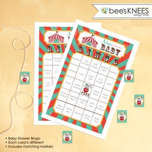 Circus Baby Shower Bingo 30 Printable cards Carnival Bingo Digital File Instant Download
