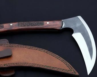 Japanese Kama Knife Hand Forged – Leaf Spring Steel Sickle, Rosewood Handle, Agricultural Cutting Tool