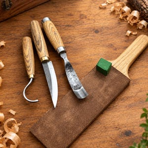 Handgeschmiedetes Holzschnitzwerkzeug-Set – Messer aus Kohlenstoffstahl, Schnitzset, Lederetui, Holzbearbeitungs- und Bastelwerkzeuge