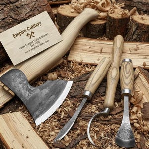 Hand Forged Spoon Carving Tool Set – Carbon Steel Knives, Leather Sheaths, Wood Carving & Whittling Tools