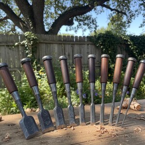 Hand Forged Damascus Chisel Set (10PC) – Japanese Style Woodworking Tools