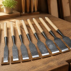 Timber Framing Chisel Set 9PC, Hand Forged 52100 Carbon Steel, Professional Woodworking Chisels, Leather Case