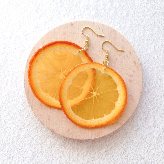 Real Orange Slice Resin Earrings – Citrus Fruit Jewelry, Handmade Botanical Earrings from Japan