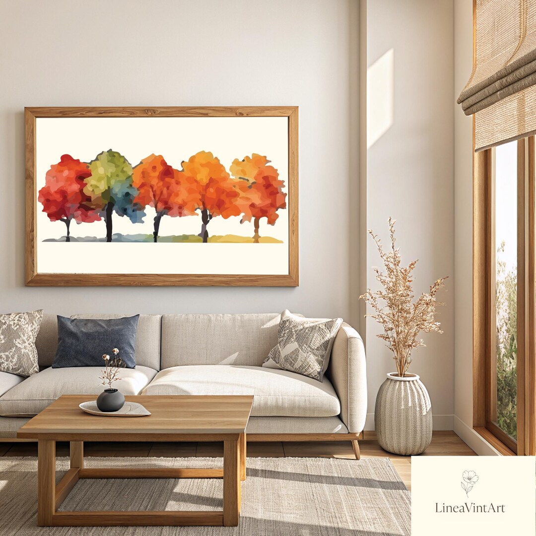 Autumn Trees Watercolor Floating Frame Canvas Art, Fall Landscape Print ...