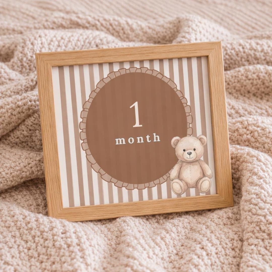 Neutral Baby Monthly Milestone Cards | Teddy Bear First Year Photo ...