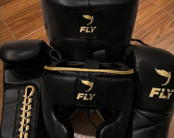 Fly Superlace X 2 Lace Up Boxing Gloves Cheek Bar Head Guard And Groin guard Cup Set Multi Color