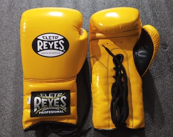 Guantes de boxeo Cleto Reyes amarillos con cordones, estilo Nuevo México / Piel de vacuno auténtica
