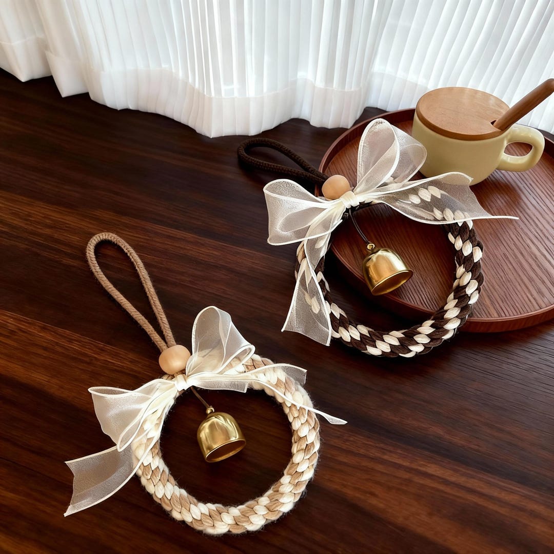 Handwoven Braided Bell Wind Chime - Ribbon & Wooden Accent Hanging ...