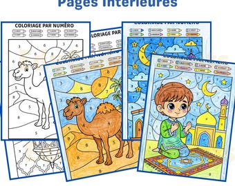 Coloriage par Numéro Ramadan PDF – 10 Pages Islam & Mosquée, Activité Islamique Enfant, Printable Iftar Eid, Worksheet Maternelle Primaire