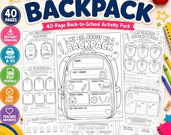 All About Me Backpack Printable | Back to School Activities for Kids | Beginning of Year Worksheets | Classroom Community & SEL
