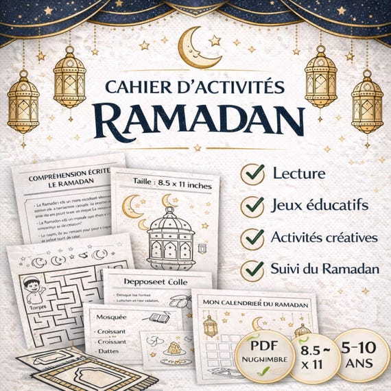 Cahier d’Activités Ramadan à Imprimer, 16 Pages Éducatives PDF, Coloriage, Compréhension, Labyrinthe, Calendrier | Activités Enfants Islam
