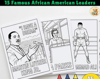 Black History Month Coloring Pages, 15 African American Leaders, Juneteenth Worksheets for Kids, History Coloring Book, PDF Download