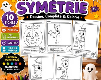 Halloween Symmetry Worksheets | Draw Missing Half, Color (PDF Download)