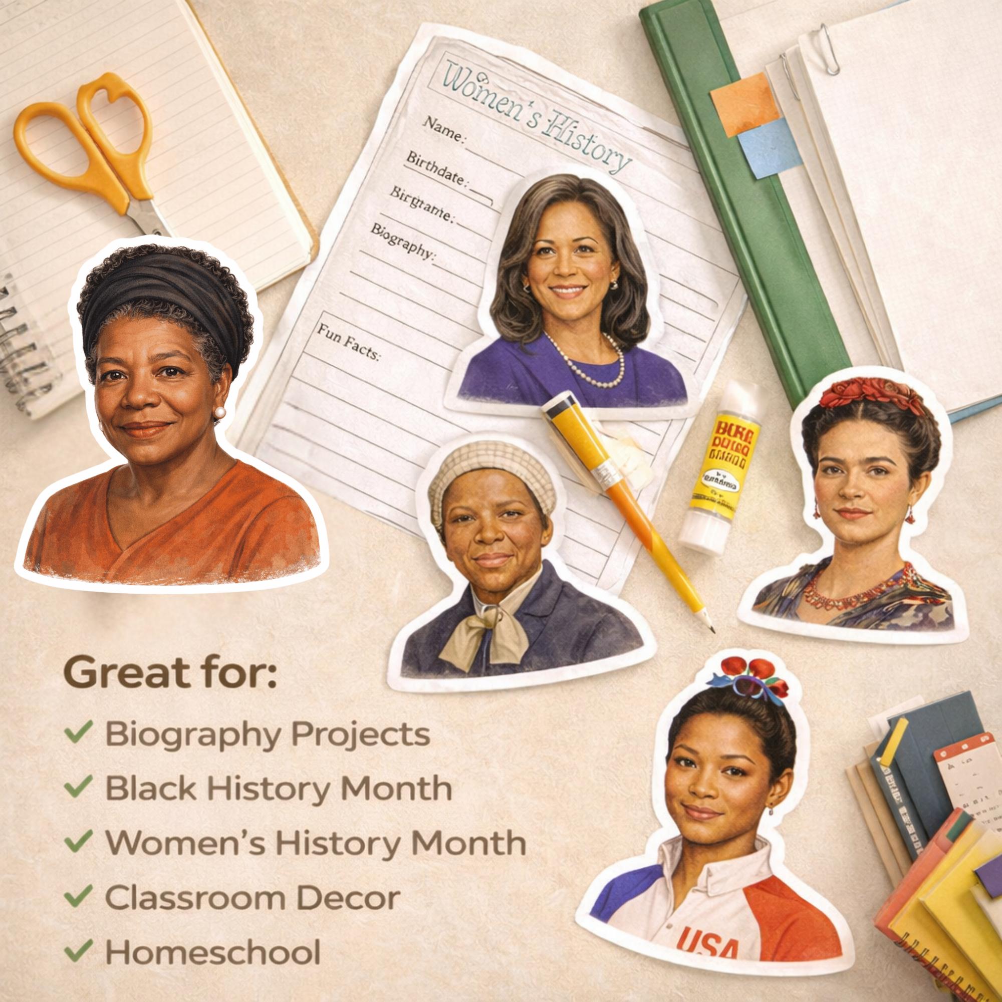 30 Women’s History Month Clipart Bundle – 30 Famous Women PNG Stickers ...