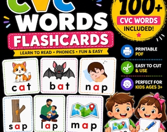 CVC Words Flashcards for Kids | 100+ CVC Words | Printable Phonics Cards | Learn to Read | Preschool & Kindergarten PDF