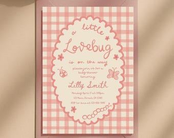 Little Love Bug Baby Shower Invitation: Editable Invite Template Garden Theme Girl Baby Shower Printable