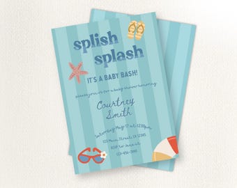 Pool Party Baby Shower Invitation: Splish Splash Baby Bash | Tropical Summer Beach Theme Baby Shower Invite