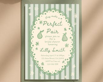 Perfect Pear Bridal Shower Invite Template: The Perfect Pair Engagement Party Theme Invitation Canva Link