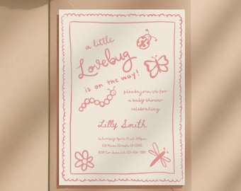 Love Bug Baby Shower Invitation: Editable Invite Template Garden Theme Girl Baby Shower Printable