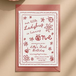 Ladybug First Birthday Invitation | Ladybug 1st Birthday Invite | Ladybug Themed Birthday | Our Little Ladybug Invite | Girl Birthday