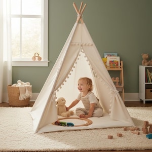 Children&#39;s Play Tent Teepee | Indoor Kids Wigwam Tent 1.6m / 1.3m | Portable Playhouse for Toddlers | Girl & Boy Ball Pit Castle | Montessor
