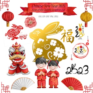 Chinese New Year of the Rabbit 2023, Astrology Zodiac Graphics Bundle I Clip Art and Images - SVG PNG EPS Digital Downloads