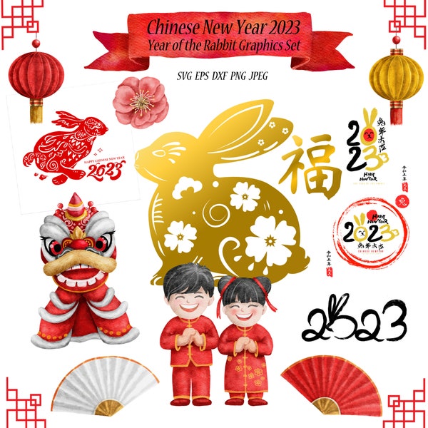 Chinese New Year of the Rabbit 2023, Astrology Zodiac Graphics Bundle I Clip Art and Images - SVG PNG EPS Digital Downloads