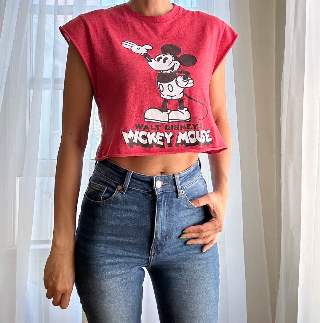 Genuine Disney Classic Mickey Mouse Sporty Chic Red Crop Top Shirt ...