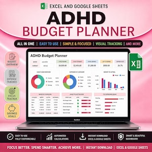 Ultimate ADHD-Friendly Budget Planner Google Sheets  Fully Automated| Monthly Bill Tracker, Weekly Paycheck, Debt Payoff Tool, Easy-to-Use
