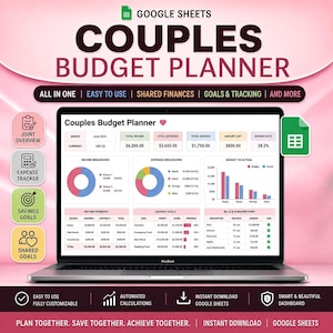 Couples Budget Planner Spreadsheet | Shared Family Budget Tracker for Google Sheets & Excel Digital Download