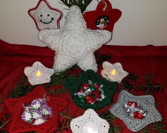 Crochet Star PATTERN - Make Them All - Star Tealight Holder - Star Ornament - Star Pillow - Star Candy Dish - Crochet Christmas Stars