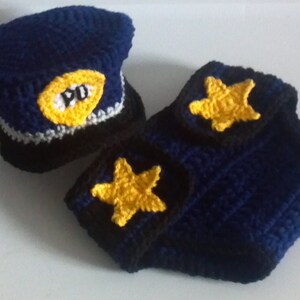 Policeman hat and diaper cover crochet Pattern, Bonus Handcuffs, Newborn only image 5