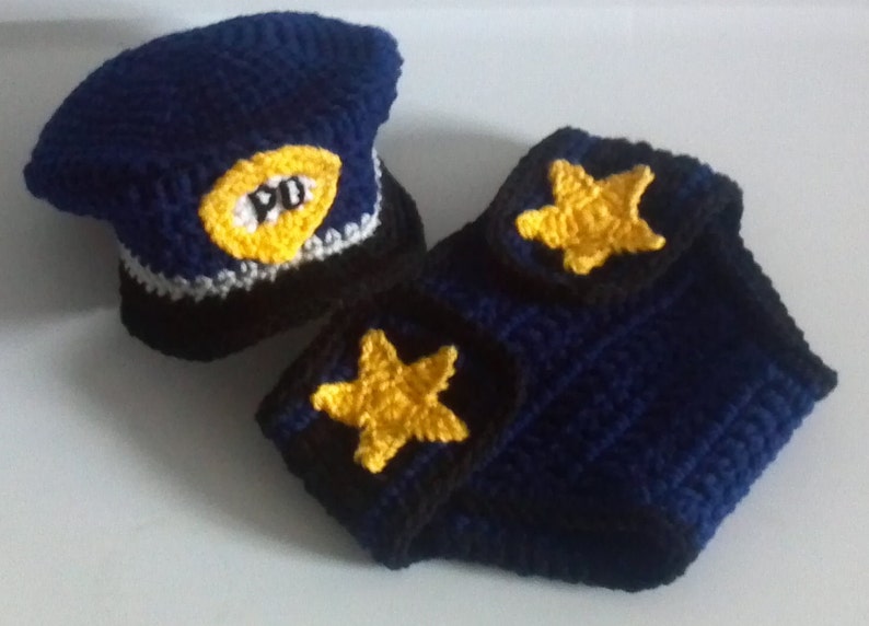 Policeman hat and diaper cover crochet Pattern, Bonus Handcuffs, Newborn only image 5