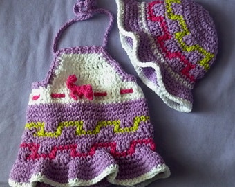 Sun hat and sun dress, 0-12  month crochet pattern